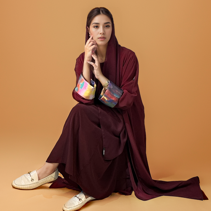 Touch of Art Abaya - Maroon